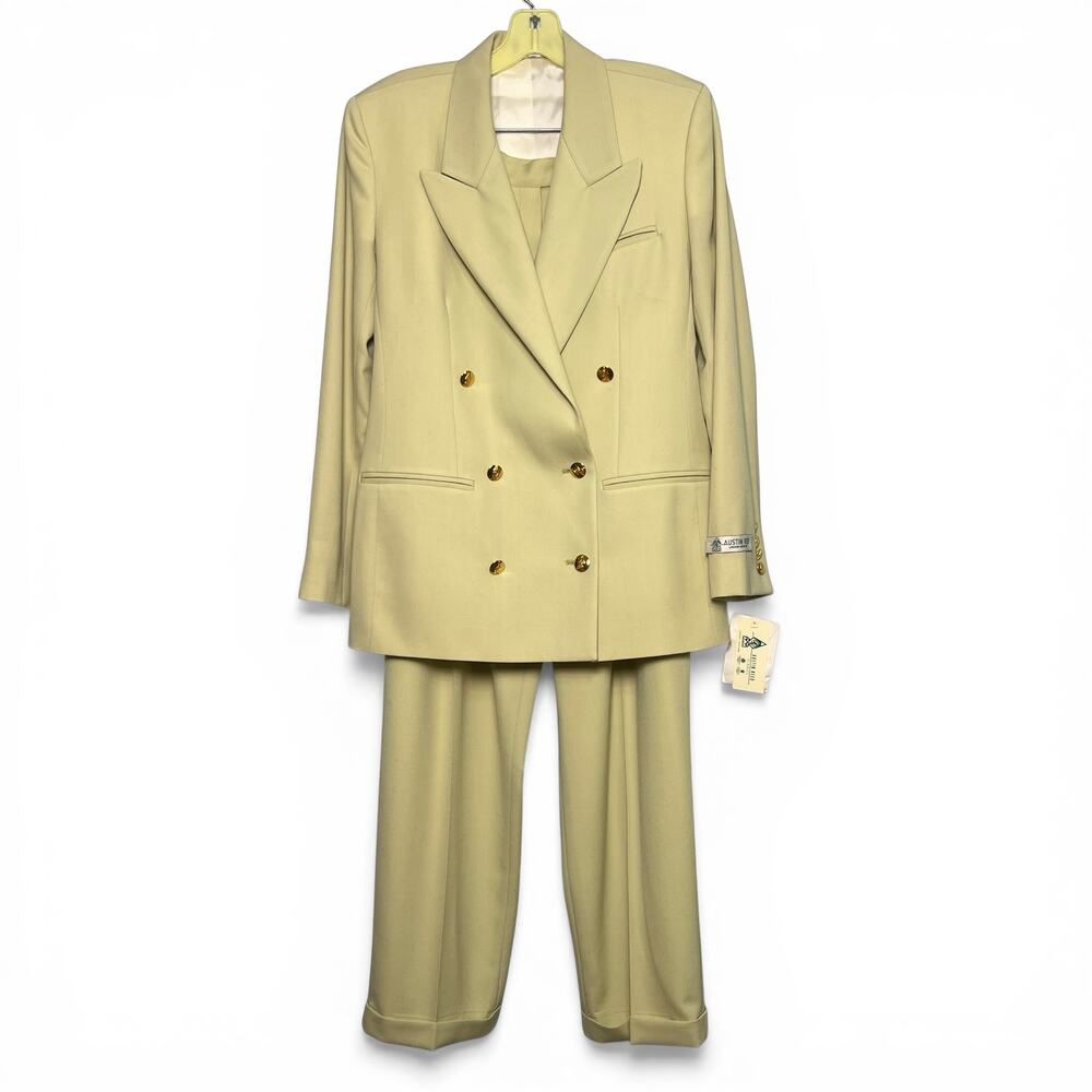 Vtg Austin Reed Worsted Wool Pant Suit Double Breasted Pistachio Green Sz 6 NWT